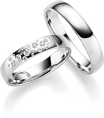 JC Trauringe | Paarpreis | Eheringe 925 Sterling Silber Rhodiniert | 9 Zirkonia Steine Sternenhimmel Nickelfrei Made in Germany Partnerringe Freundschaftsringe Gratis Gravur + Etui | ICT236