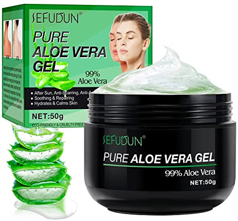 Aloe Vera Gel, Rein Aloe Vera Gel Bio 100 Prozent Natürliche Feuchtigkeitscreme für Gesicht, Haare und Körper, Aloe Vera Creme für beruhigend und feuchtigkeitsspendend, Sonnenbrandreparatur, 50g