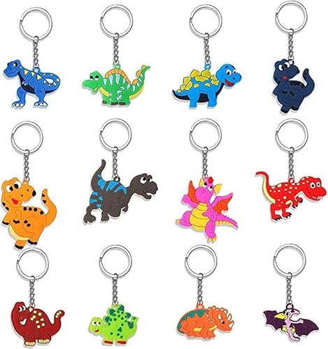 WahYikHo Dinosaurier Schlüsselanhänger, 12 Stücke Dinosaurier Party Mitgebsel Kindergeburtstag Schlüsselanhänger dino Fans Geschenke für Schultasche, Schlüssel, Bleistifttasche