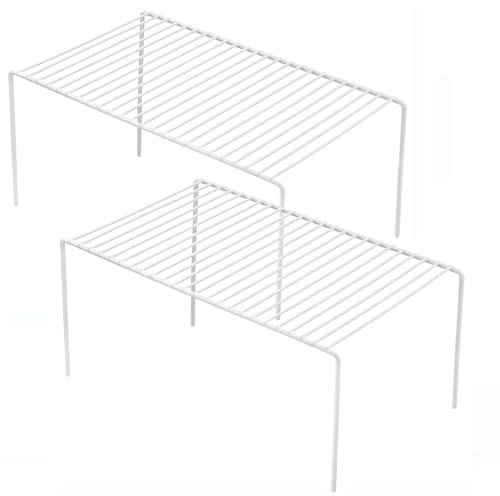 iPEGTOP Set di 2 mini organizer per armadi da cucina, 23 x 15 cm, scaffale portaoggetti per congelatore, ripiani in metallo, per frigorifero, dispense, controsoffitti, utensili - bianco