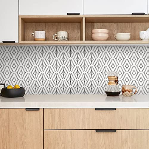 Alwayspon 24PcsX20cm/8inch Vinyl Wall Tile Sticker Transfer, Waterproof Sticky Back Tile Sticker for Kitchen Bathroom Self-adhesive Peel and Stick PVC Stick on Tile, Black and White