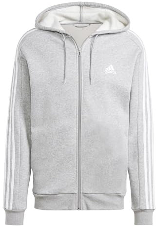 adidas Herren Essentials Fleece 3-Stripes Full-Zip Hoodie, Light Grey, XXS