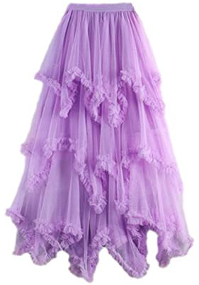Rfmfkkg Gonna lunga da donna con garza a rete irregolare, gonna lunga in tulle a trapezio, Fucsia, Taglia unica