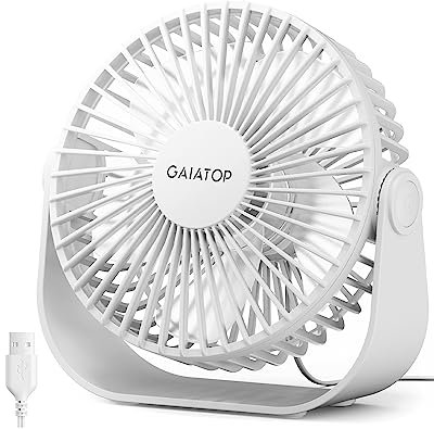 Gaiatop USB Desk Fan, 3 Speeds Portable Small Fan with Strong Airflow, 5.5 Inch Quiet Table Fan, 90° Rotate Personal Cooling Fan For Bedroom Home Office Desktop Travel (White)
