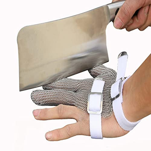 Anti-Schneide-Handschuhe Schnittfeste Handschuhe aus Edelstahl, zum Schälen und Schneiden von Fleisch in der Küche zu Hause, 3-Finger-Schutzhandschuhe (Größe: 1 Stück/L)
