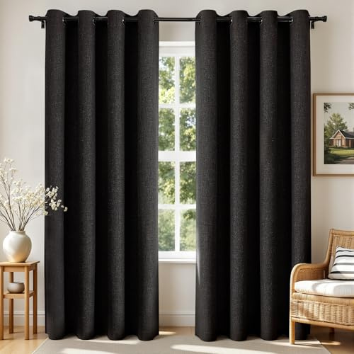 FIDEBEY Joydeco - Rideaux Noirs de 200 cm de Long, Rideaux occultants de 201 cm de Long, 2 Panneaux, pour Chambre à Coucher, Salon, Chambre (132 x 201 cm, Noir)