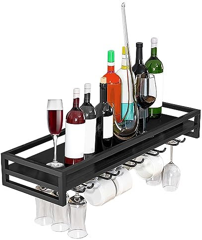 LIGUOYI Mensola da Parete per Bicchieri E Bottiglie, Porta Calici Appendi Bicchieri Robusto E Durevole Porta Calici in Ferro Nero/Oro/Bianco, Porta Bicchieri Vino per Bancone Bar da Cucina