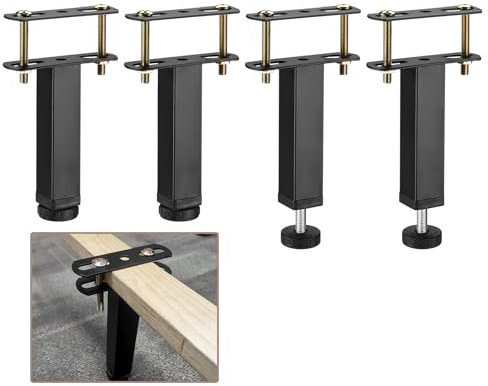 Uxcell 4 Set Adjustable Height Bed Frame Center Support Legs 5.9 to 8.9, Metal Bed Frame Support Leg, Sofa Furniture Cabinet Feet Support Leg Replacement Parts, Black