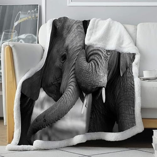 Gewichtsdecke grau, Elefant Decke 135x200 cm Weiche Fleecedecke Doppelgesicht Tagesdecke Sofaüberwurf Geschenke für Frauen Männer Freundin Mama Kuscheldecke für Couch Bett/TV-Sofa