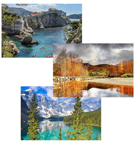 MISITU Mini Puzzle für Erwachsene Kleine Puzzle 150 Teile für Kinder über 14 Jahre (Kroatien Dubrovnik, Kanadische Rocky Mountains, Vereinigte Staaten Adirondack),3er-Pack
