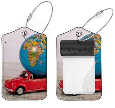 Gepäckanhänger, Cabrio, Globus, Sichtschutz, ID-Etikett mit Edelstahlschlaufe und Adresskarte für Reisetasche, Koffer, 2 Stück