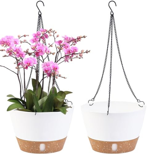 XJKLBYQ Planteurs Suspendus, 2pcs Auto-arrosage des Pots Suspendus, paniers Suspendus extérieurs intérieurs, Pot de Fleurs Suspendu en Plastique pour décoration de Jardin (Blanc)