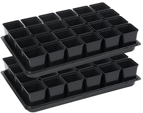 Tymar 24x Anzuchttöpfe mit Untersetzer, Blumentopf mit Pflanzschalen, mit Tablett, Shuttle-Trageschalen (Anzuchttöpfe 7x7 + Untersetzer, 2 Pack)