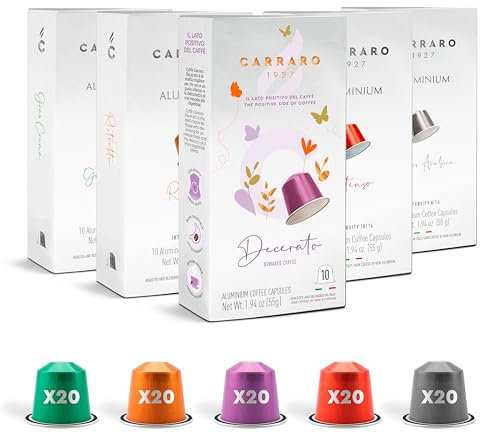 CARRARO 1927 Variety Pack Coffee Capsules - 100 Aluminium Coffee Pods Compatible with Nespresso Original line Machines, Medium and Dark Roast, Made in Italy