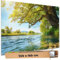 TRIOSK Sichtschutz Garten Deko Zaun Plane Blickdicht groß mit Zaunblende Motiv Uferbaum Fluss Wasser Baum Sonne für Zaunelement Doppelstabmatten Stabmattenzaun Gartenzaun PVC 250x180 cm