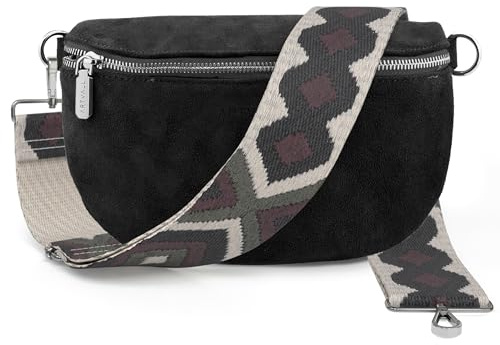 ARTVALL - Umhängetasche Wildleder Tasche Handtasche Velours Bauchtasche Klein mit Schultergurt Design Taschenband abnehmbar verstellbares Riemen Crossbody Bag Echt Ledertasche Damen mit Reißverschluss