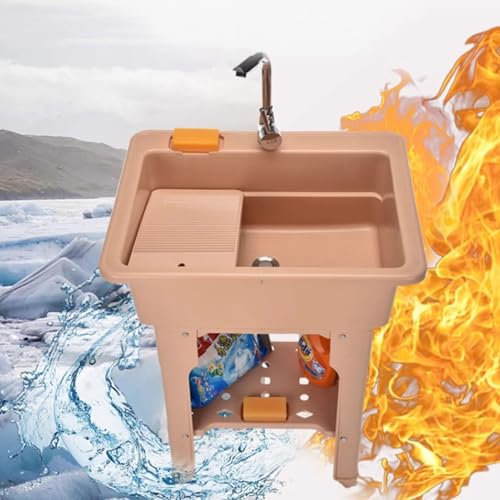 AYHARYLH Lavabo per Lavanderia, Lavandino per Lavanderia, Lavandino per Lavanderia Indipendente in Plastica con ASSE, Lavandino per Esterno con Collegamento per Tubo Flessibile(Brown,65 * 56 * 85cm)