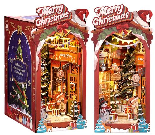 Rolife Book Nook Kit Christmas Street and Indoor 3D Puzzle Book Nook Diorama Kit with Christmas Tree and Furniture Bookshelf Decoration Gift dor Adults and Teen (Christmas Street)