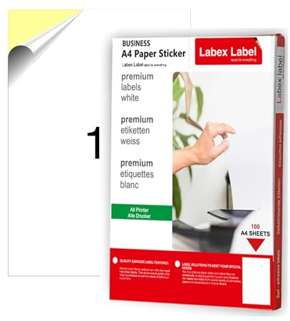 Etiketten A4 Bogen ∣ Bedruckbare Etiketten - weiß selbstklebend bedruckbar - Papier Labels 1 pro Blatt | 200 Blatt)