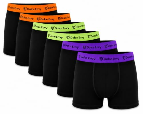 DOLCE ENVY Mens Boxers Shorts with Black Elastic Waist Band- Soft Boxer Men Stretch Fit Underwear for Everyday Wear.