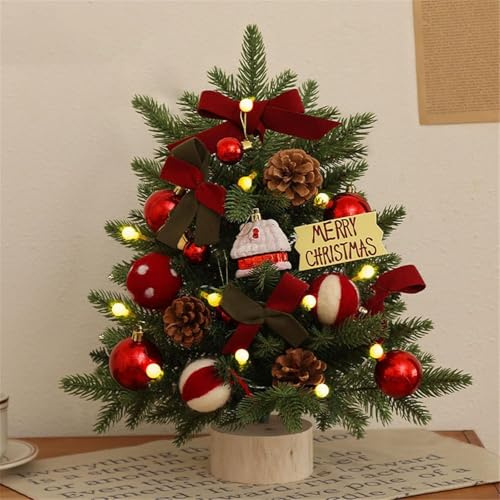 Mini Sapin de Noël Artificiel Avec Guirlandes Lumineuses LED - Petit Arbre Décoratif Avec Éclairage pour Table (Rouge, 60 cm)