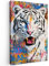 MuchoWow© Wandbilder Groß 80x120 cm XXL Wohnzimmer Wanddeko Schlafzimmer Zimmerdeko Wandgemälde Zimmer Deko auf Wand Dekoration Wall Art Straßenkunst - Tiger - Weiß - Graffiti - Tiere