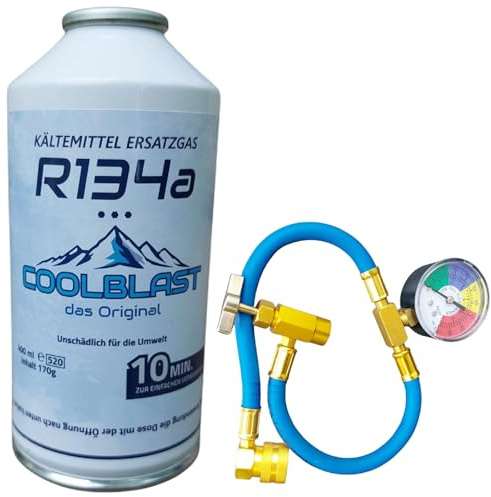 PAG Turbo GmbH® - 170g Ersatz Kältemittel für R134a mit Befüllschlauch (1x170g+Schlauch) Wir vertreiben 3 Marken: Coolblast - ClimaPro oder Heniotech. Versand je nach Lagerbestand.