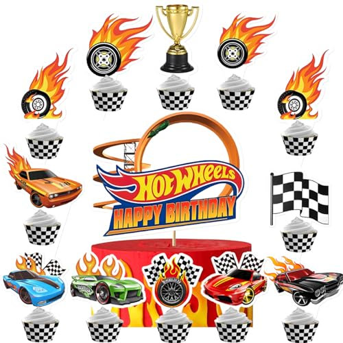25 Pcs Car Cake Toppers for Kids - Hot Car Cupcake Decorations, Birthday Party Supplies