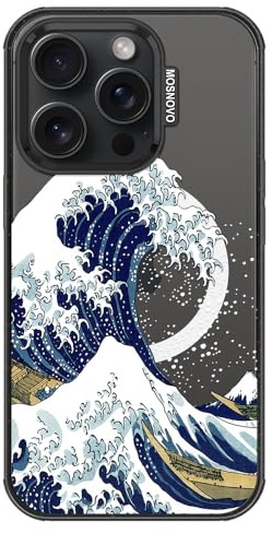 MOSNOVO for iPhone 15 Pro Case, Fit for MagSafe, Military-Grade Drop Protection, Shockproof Bumper, Aesthetic Magnetic Phone Case for iPhone 15 Pro, Great Wave/Black