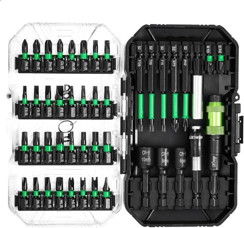Litorange 45 Pcs Screwdriver Bit Set (PH-, PZ-, S-, H-, T-, TH-, TW-, U-Bit, Socket and Magnetic Pivoting Bit Holder), 1/4 Hex S2 Magnetic Impact Driver Bit Set