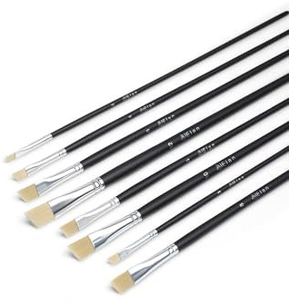 Elan Juego de 8 pinceles de pelo de cerdo sintético para pintura al óleo, cerdas de mango largo, juego de pinceles inclinados