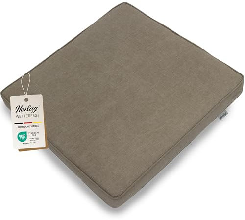 Herlag Outdoor Loungekissen Sunny | Premiumkissen für Gartenlounge | Bezug waschbar mit Reißverschluss | Langlebige Sitzauflage mit UV- & Fleckschutz | Sitzkissen 60x60cm Taupe