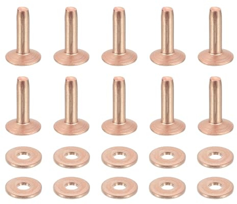 sourcing map 50 Set Copper Rivets and Burrs, 9x3.3x12mm Solid Leather Copper Rivet Fastener for Leather DIY Craft Supplies, Copper Tone