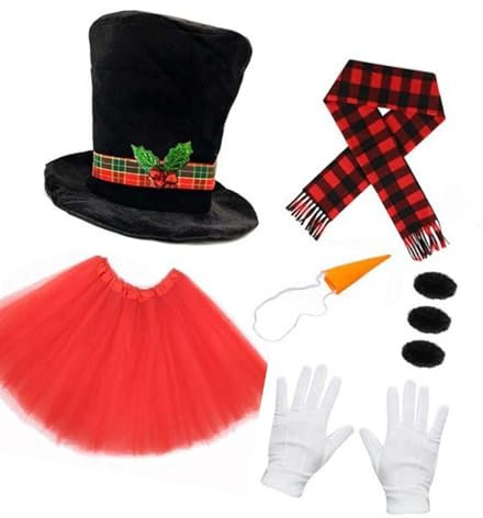 PLCPDM Winterkostüm Schneemann, Frost, Weihnachten, Spielzubehör, Karotte, Nasenschal, Handschuhe, Pompons, Bälle, Tutus Rock