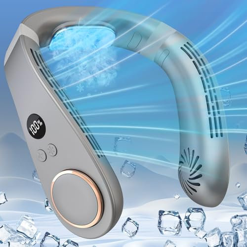 Kouric Air Conditioning Unit Portable Rechargeable Neck Fan,Metal Cooling Plate Neck Cooler,Hands Free Noiseless Head Wearable Wireless Fan with LED Display for Travel Camping Office Sports Outdoor