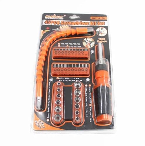 SQUADO Set Cacciavite 43 Pezzi, Manico Flessibile 300mm, Punte in Cromo Vanadio, con Bussole da 1/4 pollice