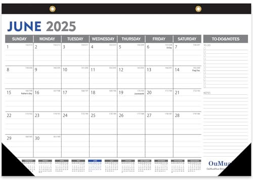 OuMuaMua Tischkalender 2025-19 Monate Desktop Wandkalender 17 x 11,5 Zoll von Juni 2025 bis Dez. 2026 mit Julianischem Datum To-do & Notizen für Schule Home Office Planung & Organisation