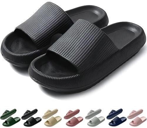 Coswind Badeschuhe Damen Herren Original Badeschlappen Sommer Pantoletten Slides Sandalen Elegante Cozy Hausschuhe Schlappen Unisex Weiche Sohle rutschfest Slippers Schwarz 270