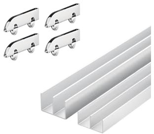 Kit de rails for porte coulissante de placard à double voie, rail et galet dissimulés de 5 mm, adapté aux portes vitrées de cuisine et de salon(Style1,80cm/31.5in)