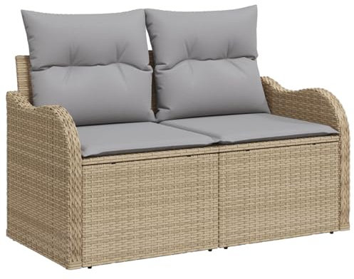 vidaXL Outdoor Sofa mit Stauraum Beige und graue Kissen Modern Langlebig Rattan Sitzgelegenheit 3 Personen Wetterbeständig Perfekt für Terrasse Garten Balkon DREI-Sitzer Gepolsterte Möbel Bequem