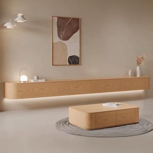 YINXSLO Modern Floating TV Unit Cabinet Tv Wall Units for Living Room with Drawer for Storage Wooden Media Wall Unit Large Storage Wall Mounted Tv Unit(Wood,160cm/63in)