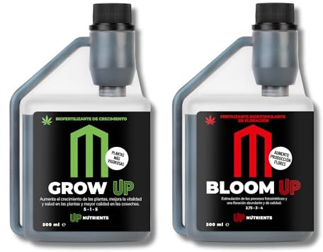 UP NUTRIENTS Pack Fertilizantes GROW UP & BLOOM UP 500 ML | Abono Plantas Crecimiento y Floración 100% Orgánicos | Bio Estimulación Cultivos | Plantas Frondosas y Frutos Ricos