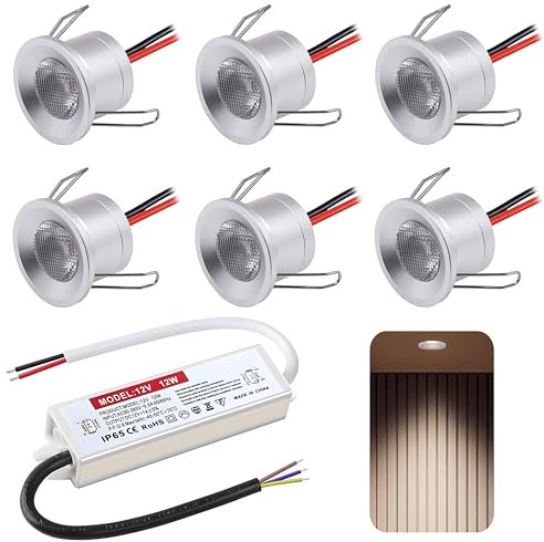 DYKUWEY Foco LED empotrable, 2W 12V Focos de techo, IP65 ojos de buey led para techo, mini Foco LED, agujero Φ25-28mm, foco empotrable para cocina, salón carport,Pack 6