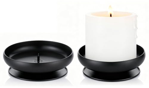 2 Stück Kerzenständer Metall mit Dorn 1cm, 10cm Kerzenteller Schwarz Moderne Dekorative Kerzenhalter Stumpenkerzenhalter, Kerzenhalter Eisen für Hochzeit Weihnachten Kommunions Taufkerzen