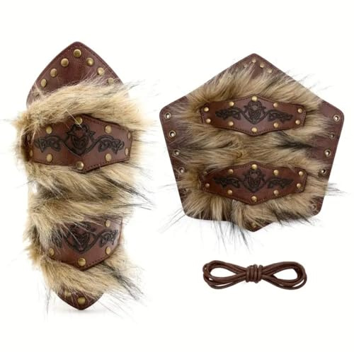 1 Paar Braune Kunstfell und Kunstleder Armstulpen Unterarmschienen für Krieger Wikinger Mittelalter Cosplay Fantasy LARP