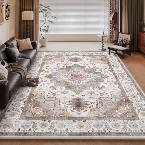 RUGMRZ Waschbar in Waschmaschine Und Outdoor Teppich 180x280cm,Beige Großer Teppich,Vintage Klassiker für Wohnungs,Vorzimmer,Fliesen