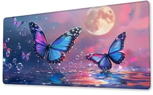 Mousepad Großes Gaming Mauspad XXL Schmetterlinge 900x1800x3 mm Schreibtischunterlage Rutschfeste Gummibasis Wasserdicht und Langlebig Tastatur Unterlage für Gaming,Büro, Extra Vernähten Kanten zj-458