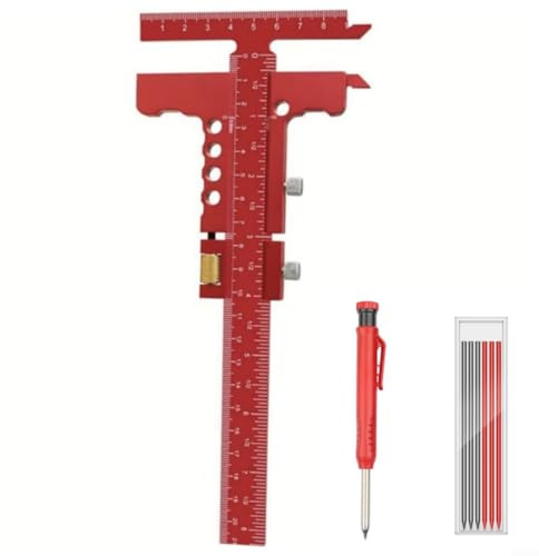 Anreißlehre aus Aluminiumlegierung für Holzbearbeitung mit Feinabstimmung, verstellbarer, abnehmbarer Stoppblock, ergonomischer Schiebegriff, Messwerkzeug