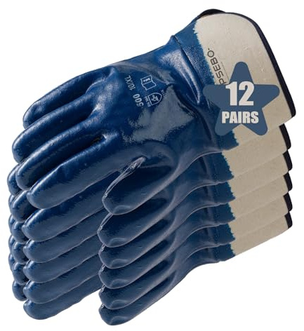 Supsebo 12 Pairs Nitrile Coated Safety Work Gloves, Fuel Gloves for Oil Hauler Chemical & Water Resistant Gloves