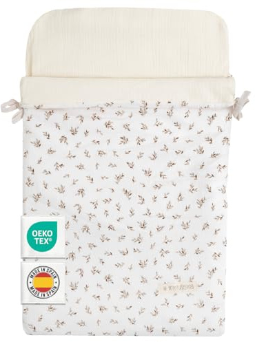 MIMUSELINA Nid d'ange Bebe Quatre Saisons | Couverture Bebe Été et Hiver | Convertible avec Garnissage Amovible | 100% Coton | Idéal pour Nacelle, Couffin et Poussette | Fabriqué en Espagne | Ecru